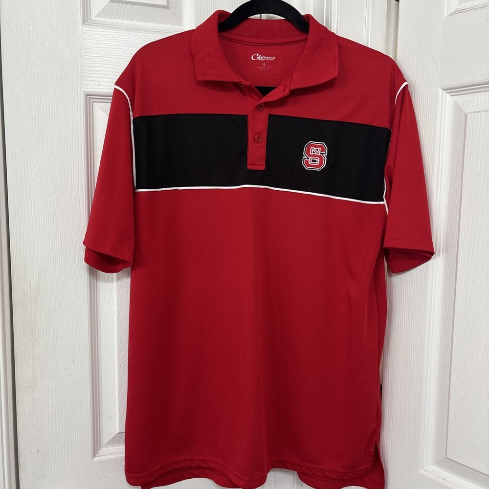 NC State Wolfpack Mens Knit Polo Shirt Chiliwear Red Black Short Sleeve L